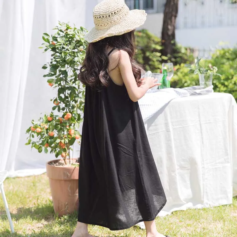 Girls Dress 2019 Summer Teenager Teen Children Solid Black Casual Sleeveless Kids Short Dresses Brief Beach | Детская одежда и