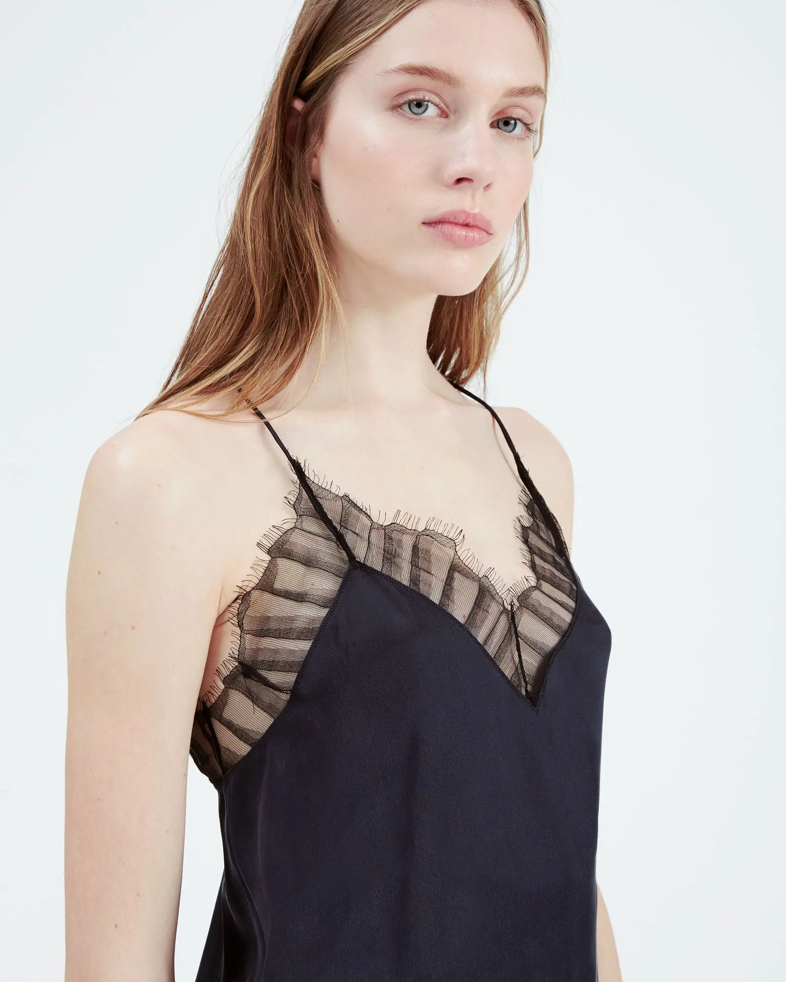 Classic Heavy Sand Washed Silk Spliced flap Lace Sexy Four-color Sling JSP Women Tank Top | Женская одежда