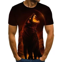 2021 summer fashion mens casual t shirt round neck short sleeve 3d printing wolf head pattern top breathable oversized clothes