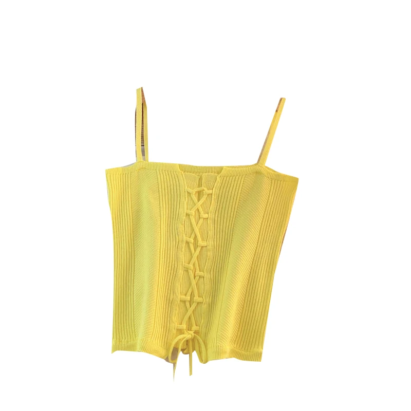 

Korean Knitted Strap Tops Women Elastic Slim Sleeveless Y2K Tops Summer Sexy Off Shoulder Streetwear Short Camisole