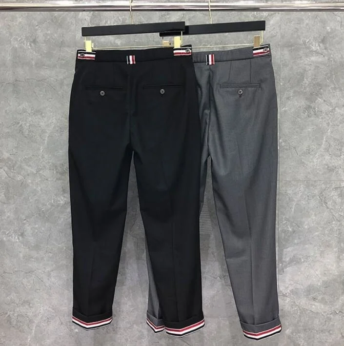 

2021 Fashion Brand Cropped Pants Men Casual Wool Suit Pants Men's Business Black Spring Autumn Formal Trousers