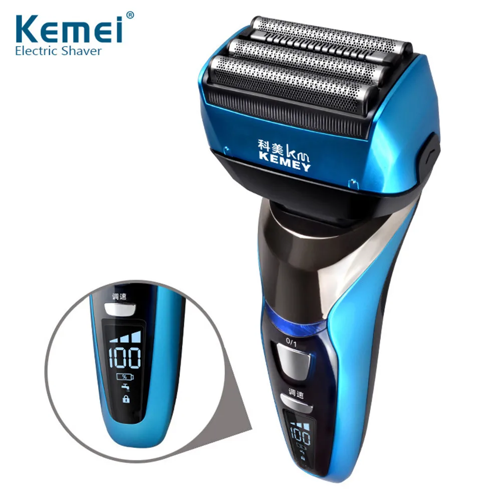 KM-8150Z 4 Blade Professional Wet & Dry Shaver Rechargeable Electric Shaver Razor for Men Beard Trimmer Shaving  LCD Display 43D