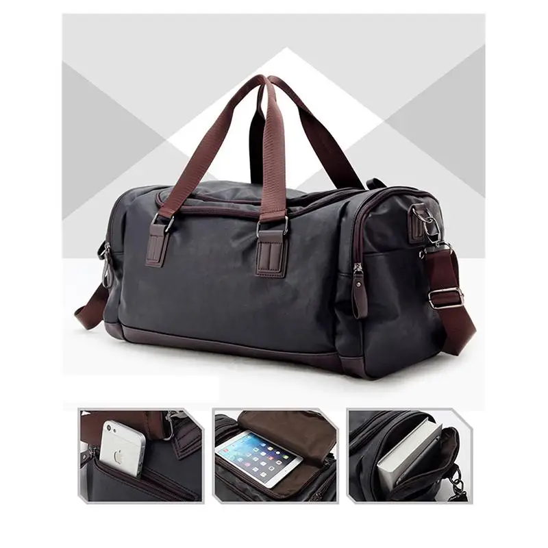 

Mens Travel Duffle Bags PU Leather Waterproof Classic Sports Fitness Handbags Large Capacity Multifunction Shoulder Travel Bags