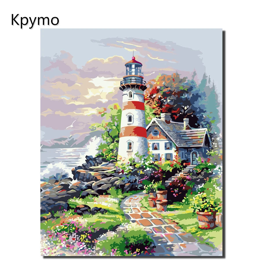 Kpymo романтическая гавань картина по номерам маяк на море домашний декор для