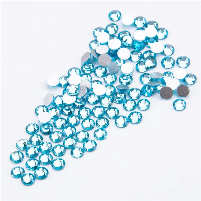 AQUAMARINE Стразы высшего качества без горячей фиксации, SS3-SS40, все размеры AB/прозрачные разноцветные стеклянные хрустальные камни для украшения одежды - Цвет: AQUAMARINE