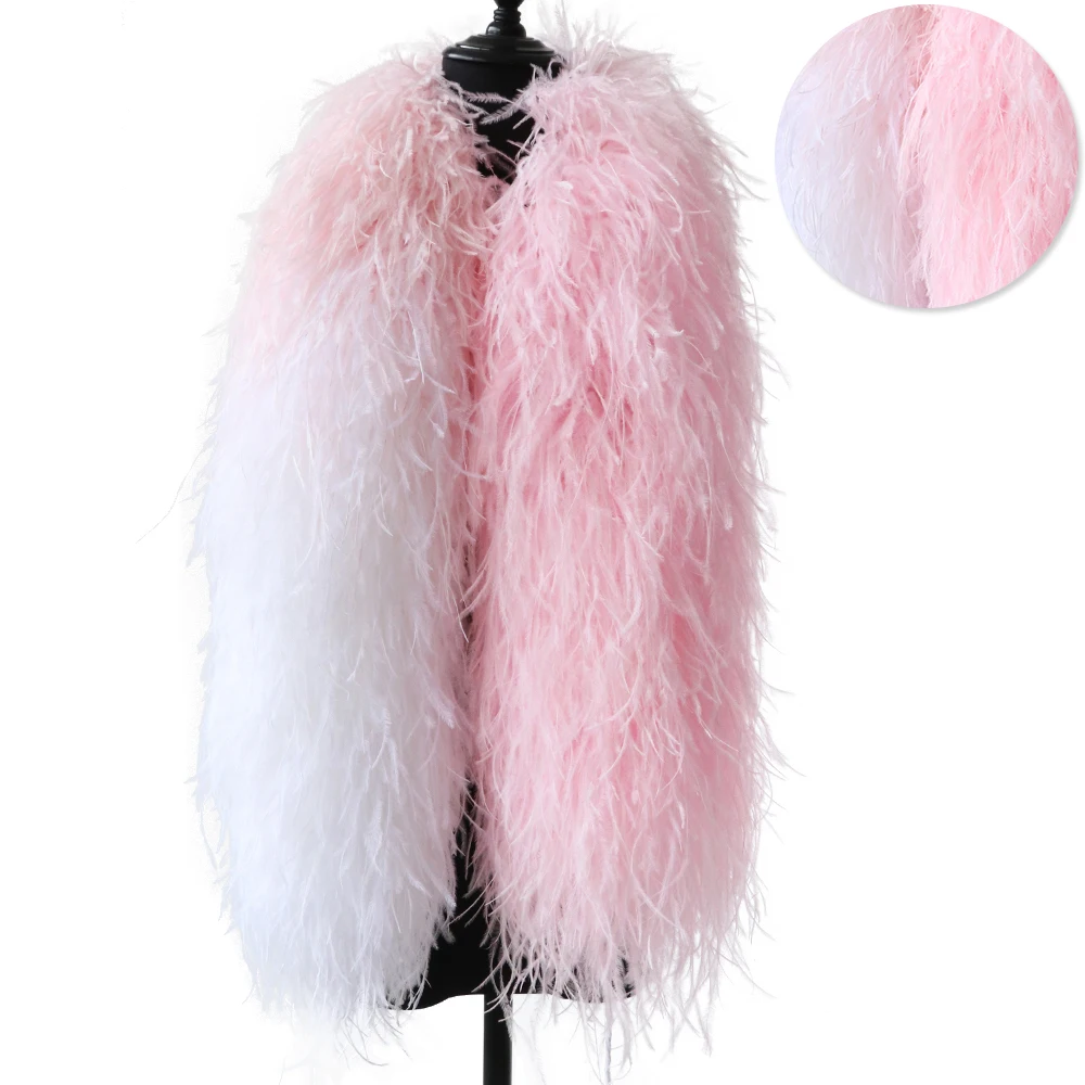 

26 Ply Fluffy White and Pink Ostrich Feathers Boa Decoration for Party Wedding Dress Shawl Clothes Sewing Craft Plume 1.2 Meter