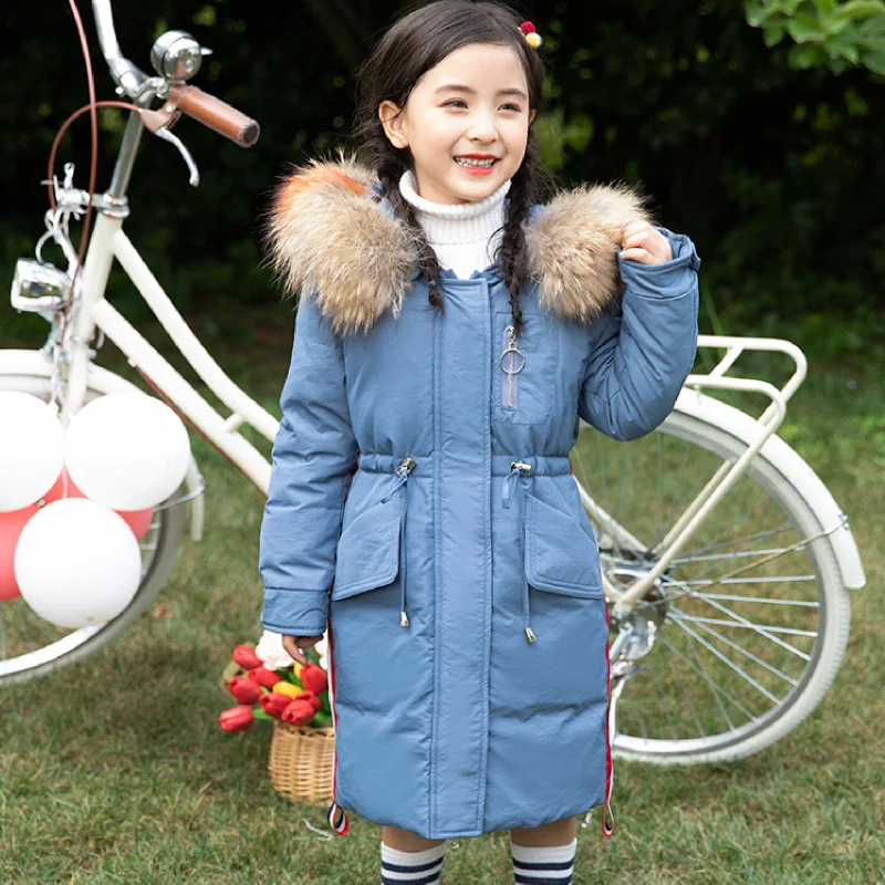 Пуховая куртка для девочек-подростков Длинная утепленная на утином пуху до-35