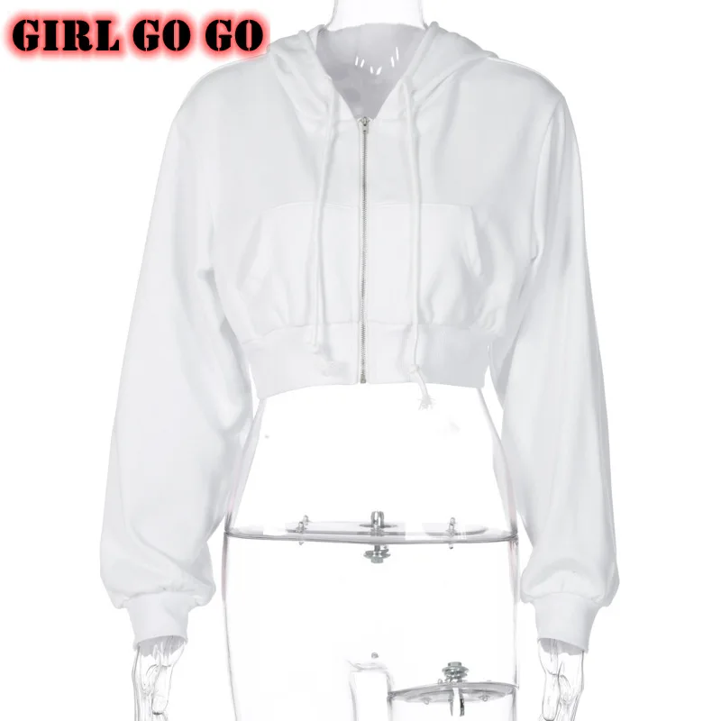 

autumn fall clothes Korean solid color cropped hoodies crop top zipper fly sweatshirt hooded polerones mujer 2020 streetwear
