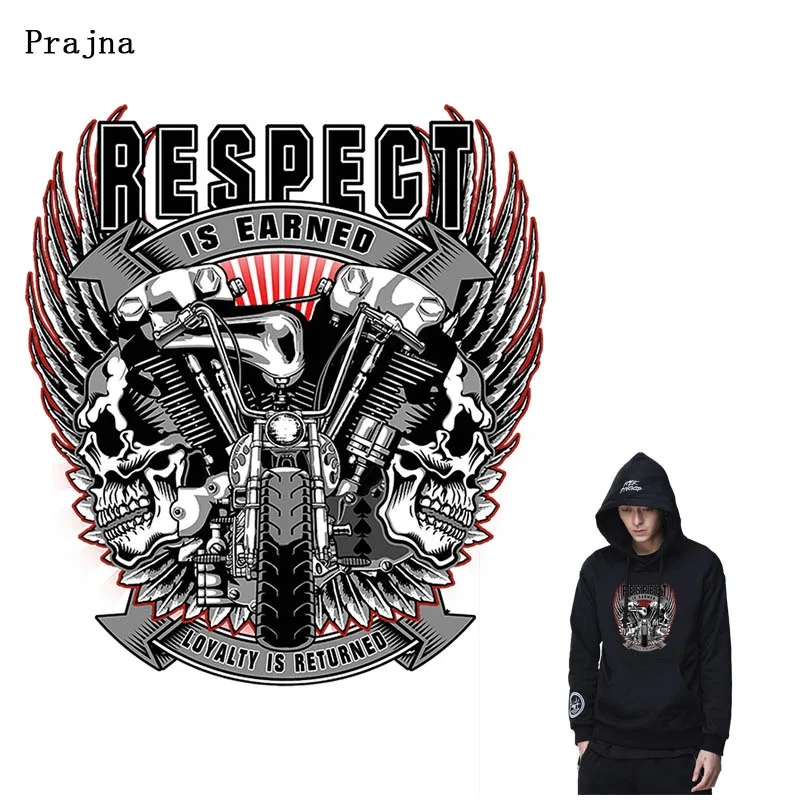 

Prajna Rose Skull Sticker Heat Transfers Clothes Patches Punk Iron On Transfers Motorcycle Clothing Applique For Jackets Ironing