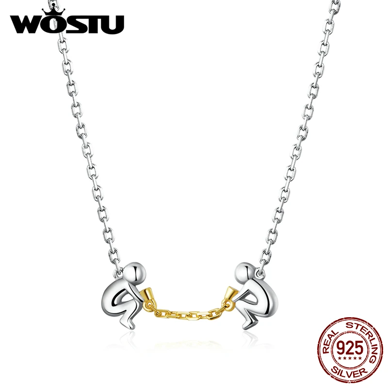 WOSTU подлинное серебро 925 пробы влюбленное ожерелье для мальчиков и девочек
