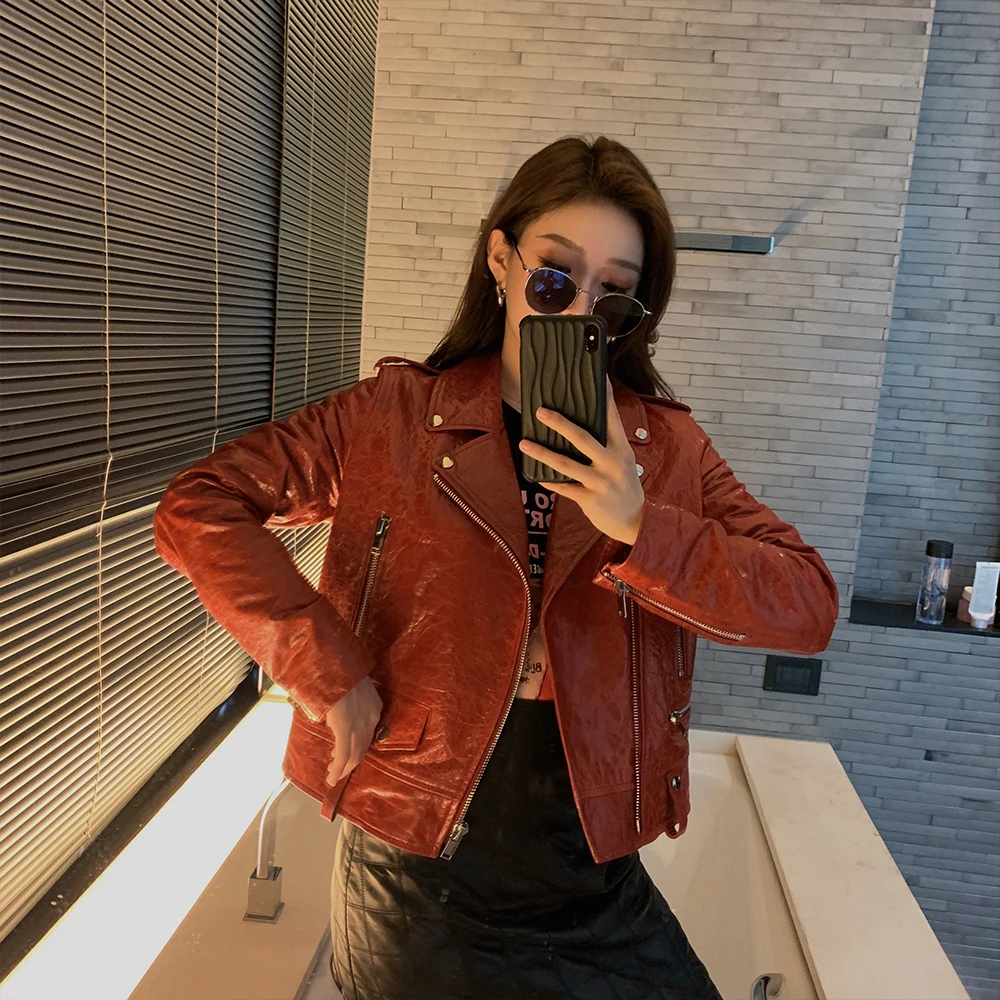 Tajiyane Winter Leather Jacket Women Sheepskin Coat Red Korean Motocycle Coats Genuine Jackets C19D22021 WPY431 | Женская одежда