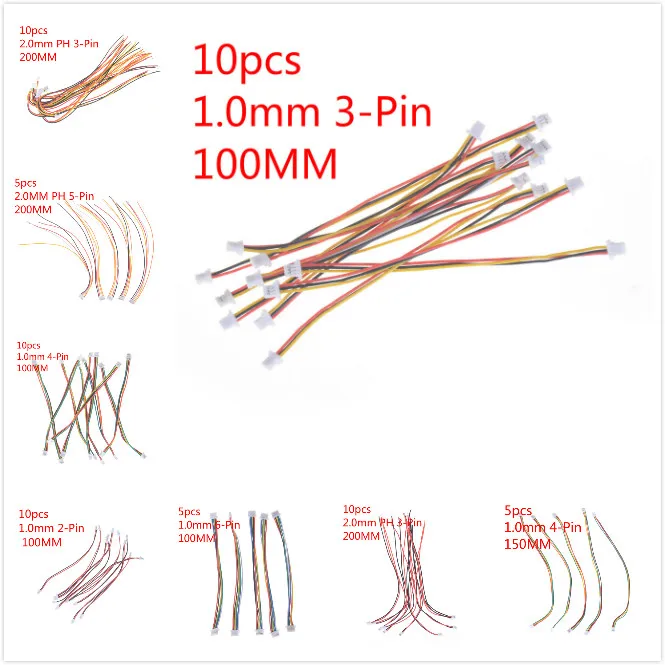 

5/10pcs/lot Mini Micro SH 1.0mm/2.0mm 2/3/4/5/6Pin JST Double Connector Plugs Wires Cables 100mm/200mm