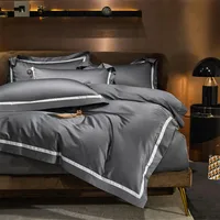 Gray Smooth Soft Rich Color 1000TC Long Staple Cotton Simple Chic Wide edge 4/6Pcs Bedding Set Duvet Cover Bed sheet Pillowcases