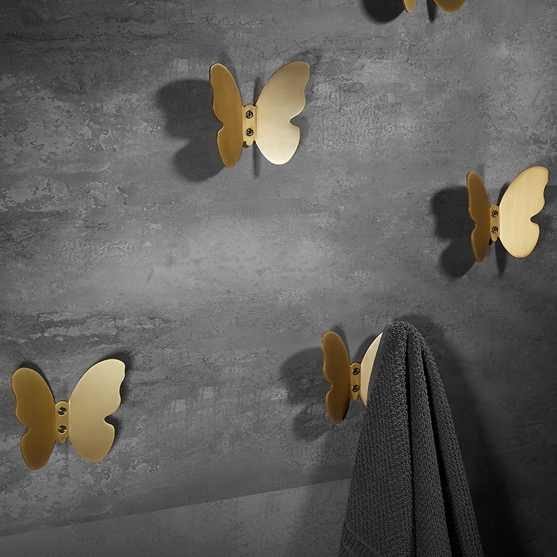 Твердая латунь бабочка Стиль Крючки Настенные навесные полотенце крючок для