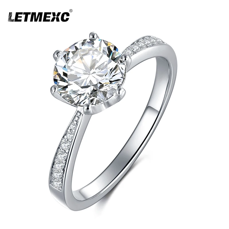 

Letmexc Classical 925 Silver White Gold Moissanite Diamond Ring 2ct VVS1 D Color 8mm for Women Engagement Wedding Rings