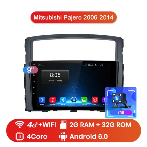 Junsun V1 2G+ 32G Android 9,0 для Mitsubishi Pajero 4 2006- Автомобильный Радио Мультимедиа Видео плеер навигация gps 2 din dvd - Цвет: 4G-WIFI 2-32GB