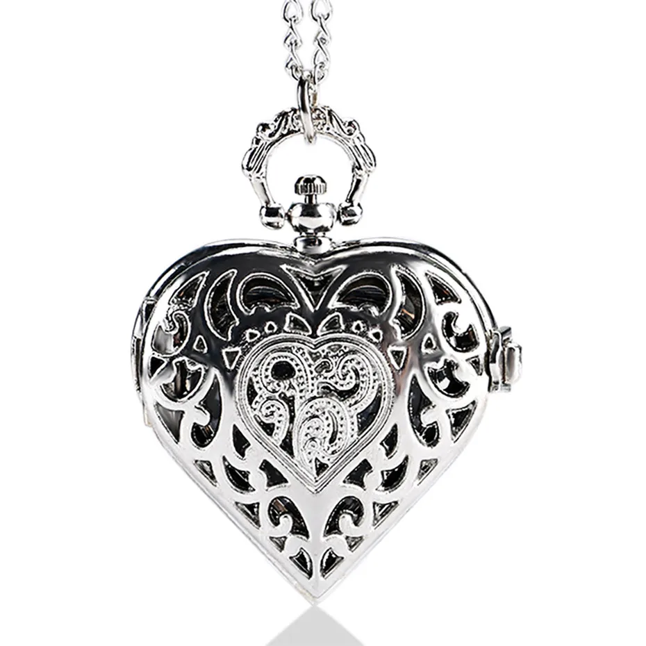 Ретро в форме сердца бронзовые подвесные карманные часы с necklace ем цепочкой крутые Кварцевые Fob часы для женщин девушек лучший подарок