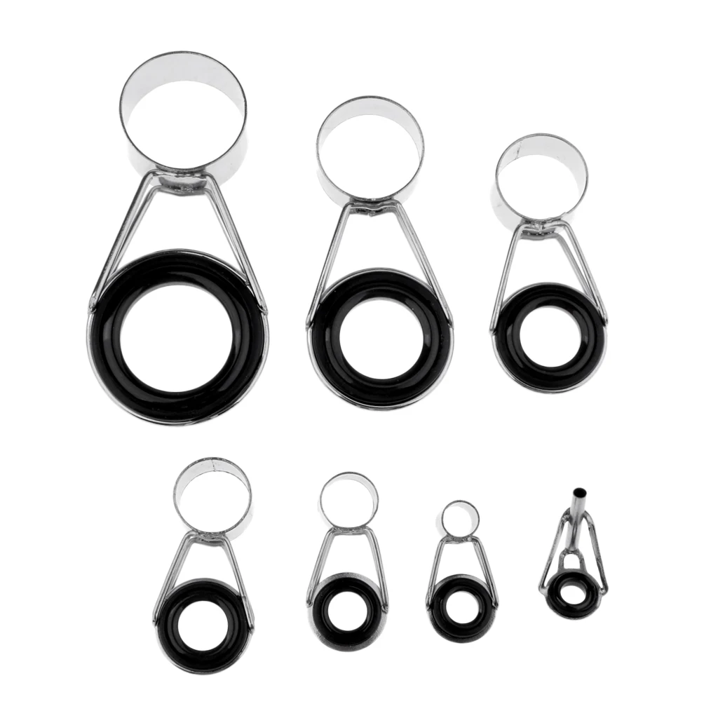 

7 Pcs Fishing Rod Guide Stainless Steel Frame Ceramic Rings Telescopic Surf Casting Spinning Rod Guides Spare Tips Accessories