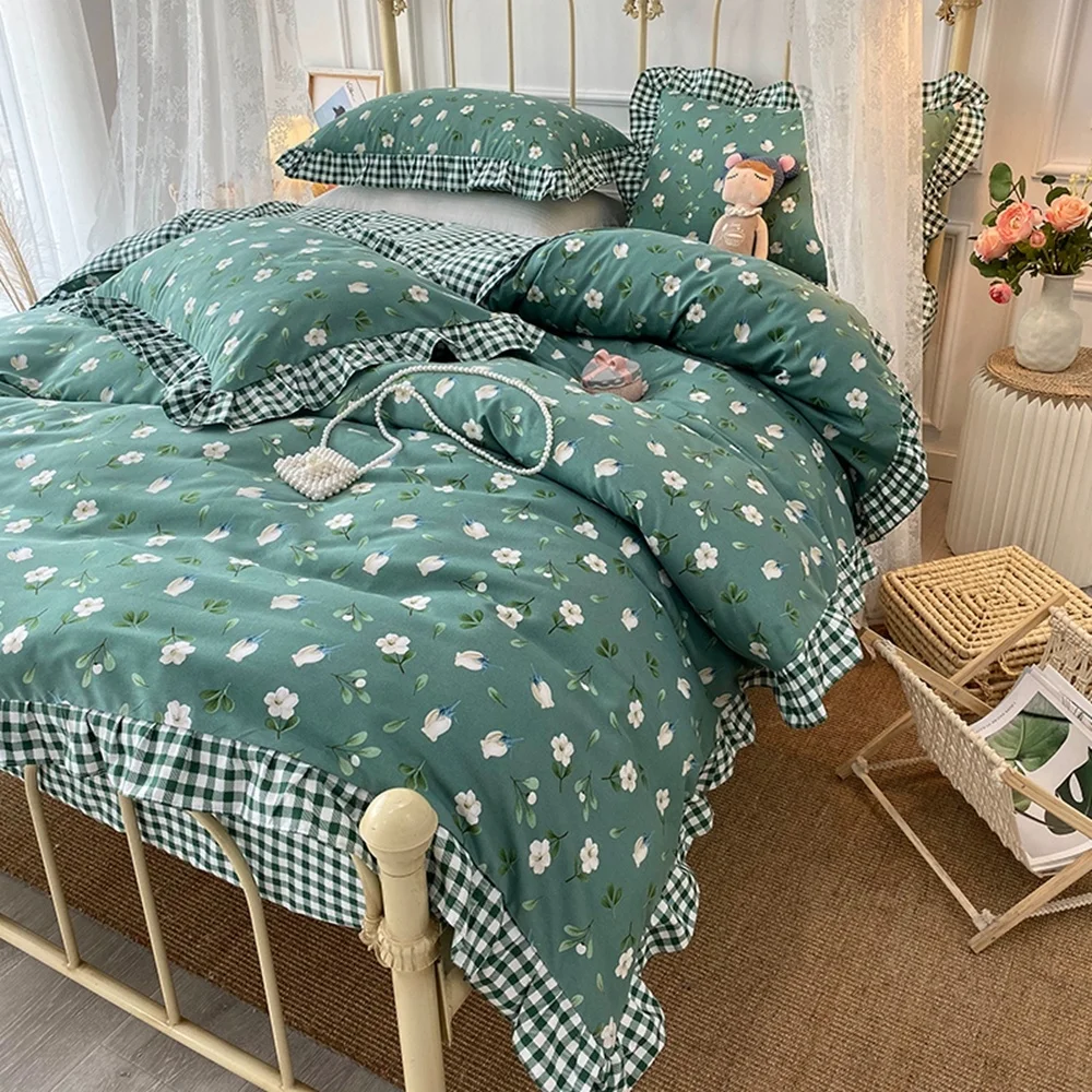 

Home Textiles Pastoral Flowers Bedding Set AB Side Duvet Cover Bedspreads For Girls Boys Home Bed Cover Sheets Sets on the bed