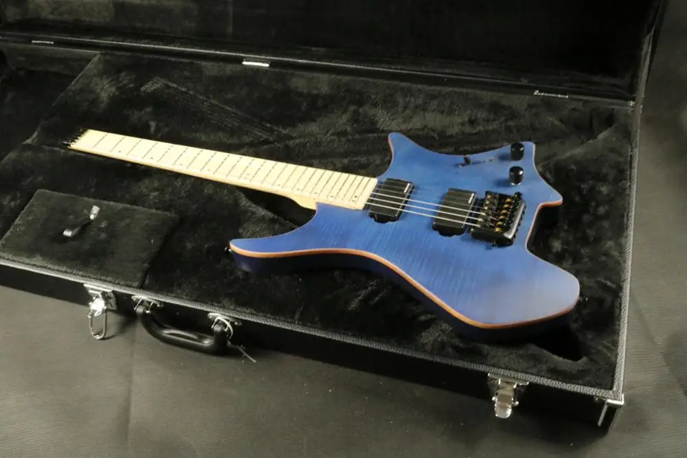 Синяя электрогитара без головки ГРИФА гитара ra пламенный кленовый гриф гитары