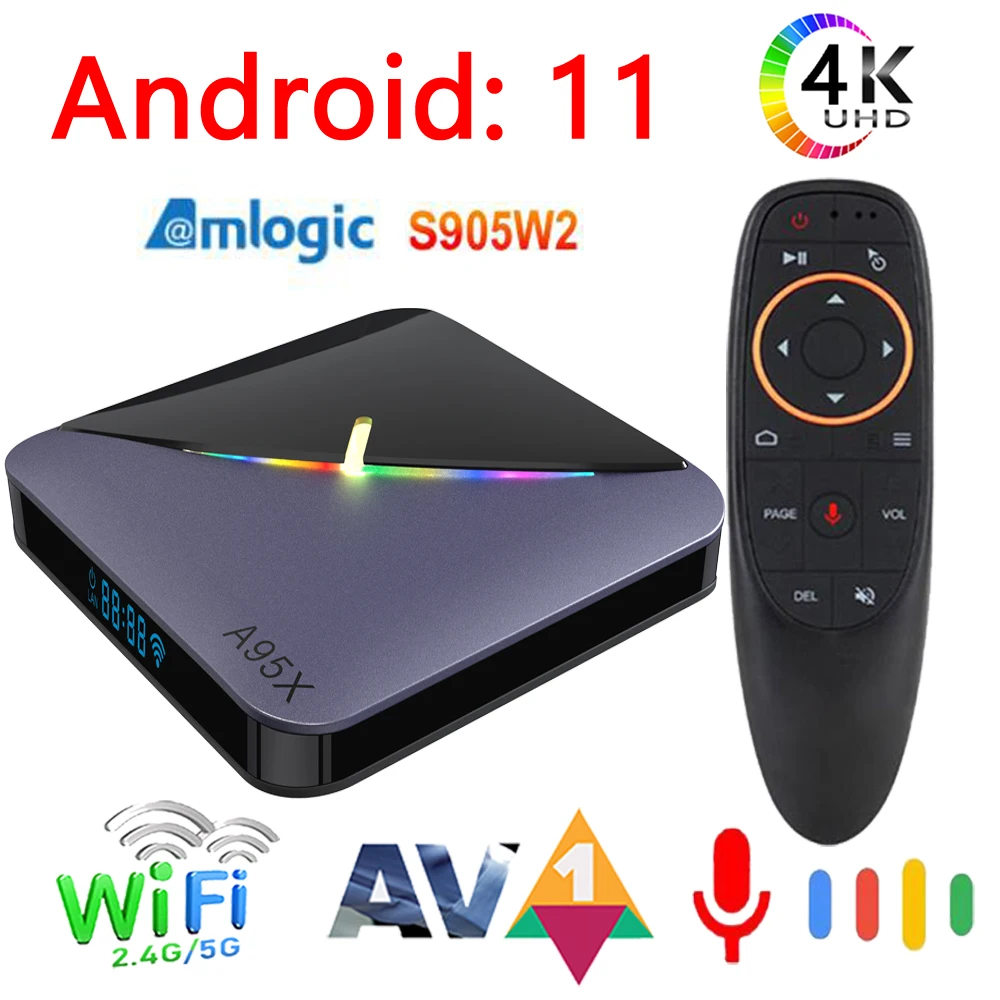 

A95x F3 Air II Smart TV Box Android 11 Amlogic S905W2 5G Wifi 4K 3D BT5.0 RGB Light TV Boxs HD Media Player 2G 16G 32G 4G 64G