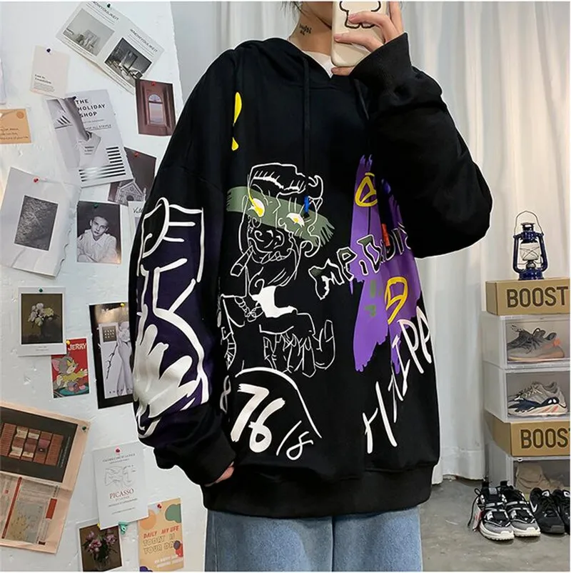 

2020 Autumn harajuku casual men creative pattern cotton hoodie oversized loose jumper men's fashion hoodie 55% cotton moleton