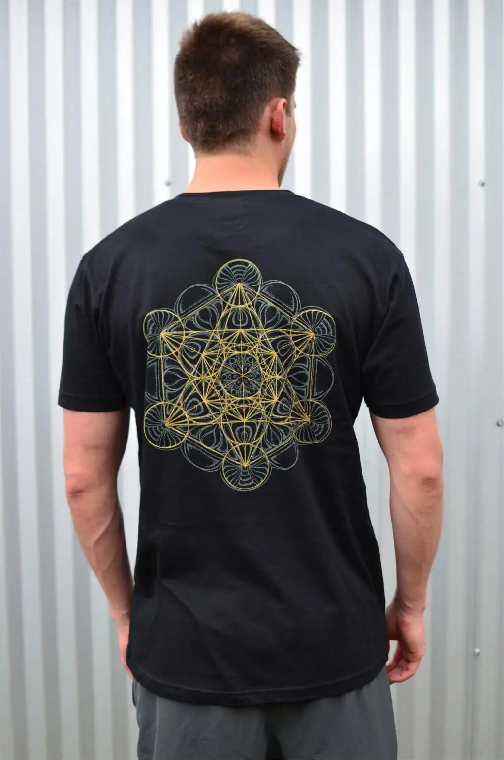 

Glow In The Dark Metatrons Cube T-Shirt - Sacred Geometry T-Shirt - Mens Festival Shirt - Metatrons Cube Pocket Print Shirt