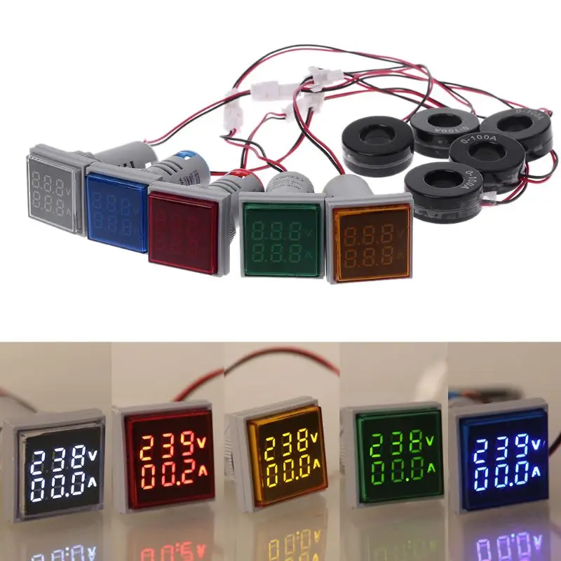

Цифровой измеритель переменного тока, вольтметр-амперметр, квадратный с двойным LED дисплеем, диапазон измерения 0-500 А, 60-в