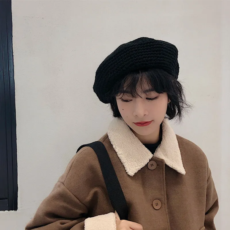 Coarse Beret Solid Color Hat Cute Hat Casquette Femme Czapka Damska Zimowa Chapeu Feminino Gorros De Invierno Boina Hombre