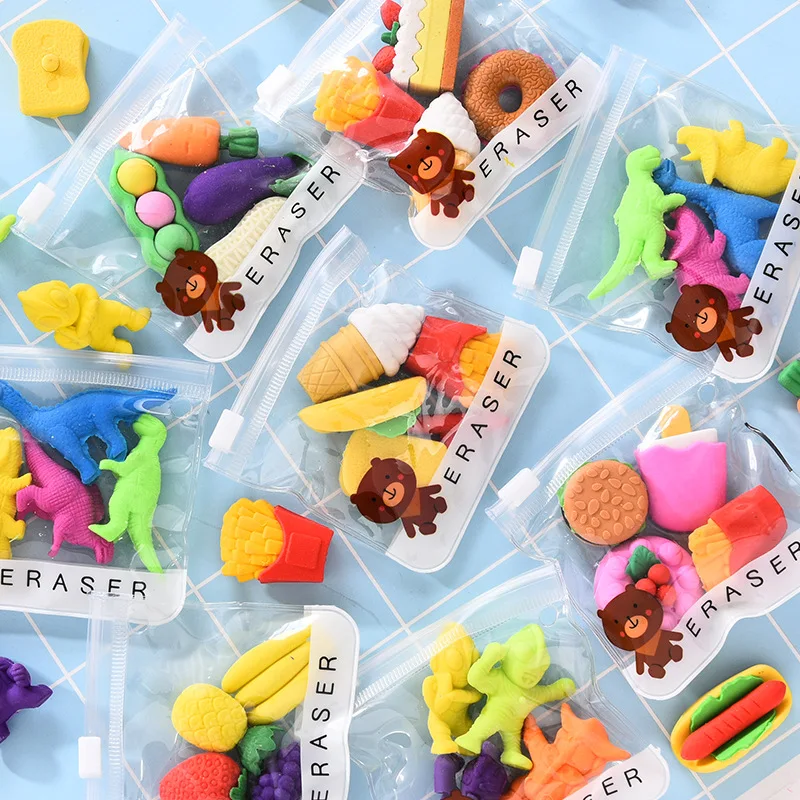 

4Pcs/bag Kids Fruit Vegetable Ice Cream Shape Rubber Pencil Erasers Funny Detachable Assemble Erasers Learning Education Toys