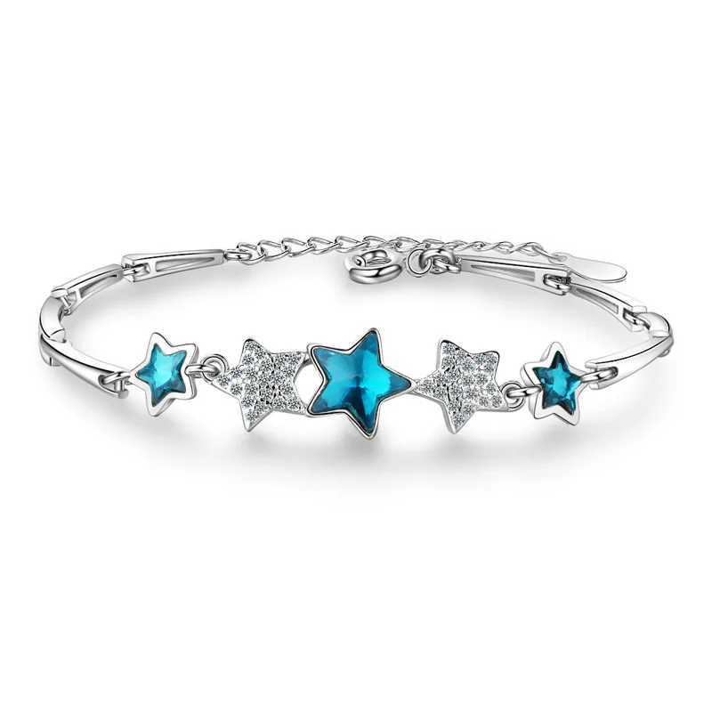 

Паве пентагоны и синие кристаллы звезды браслет для женщин девушек женщин свадебный подарок на день рождения серебро 925 пробы ювелирные изд...