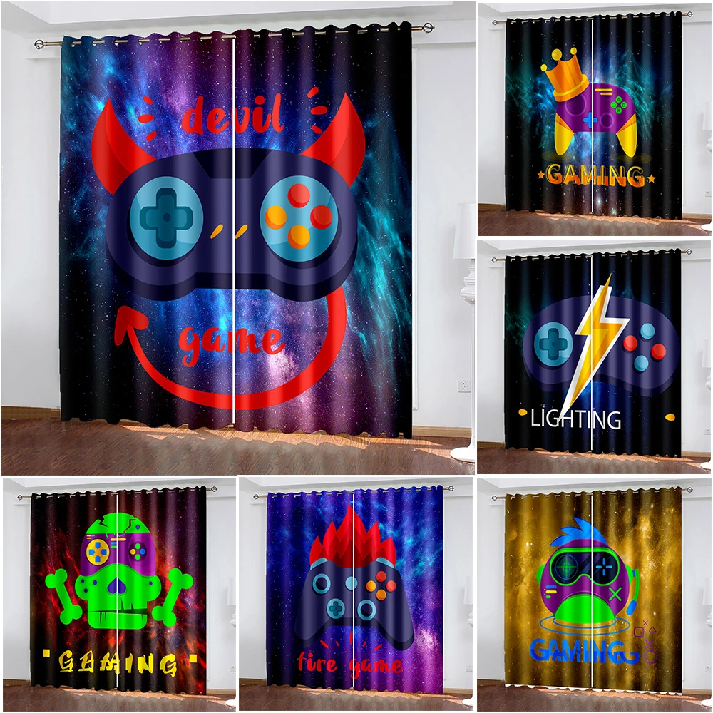 

Gamepad Printing Blackout Living Room Curtain Cartoon Home Decoration Bedroom Curtain Double Open Cortina De Ventana 280x245cm