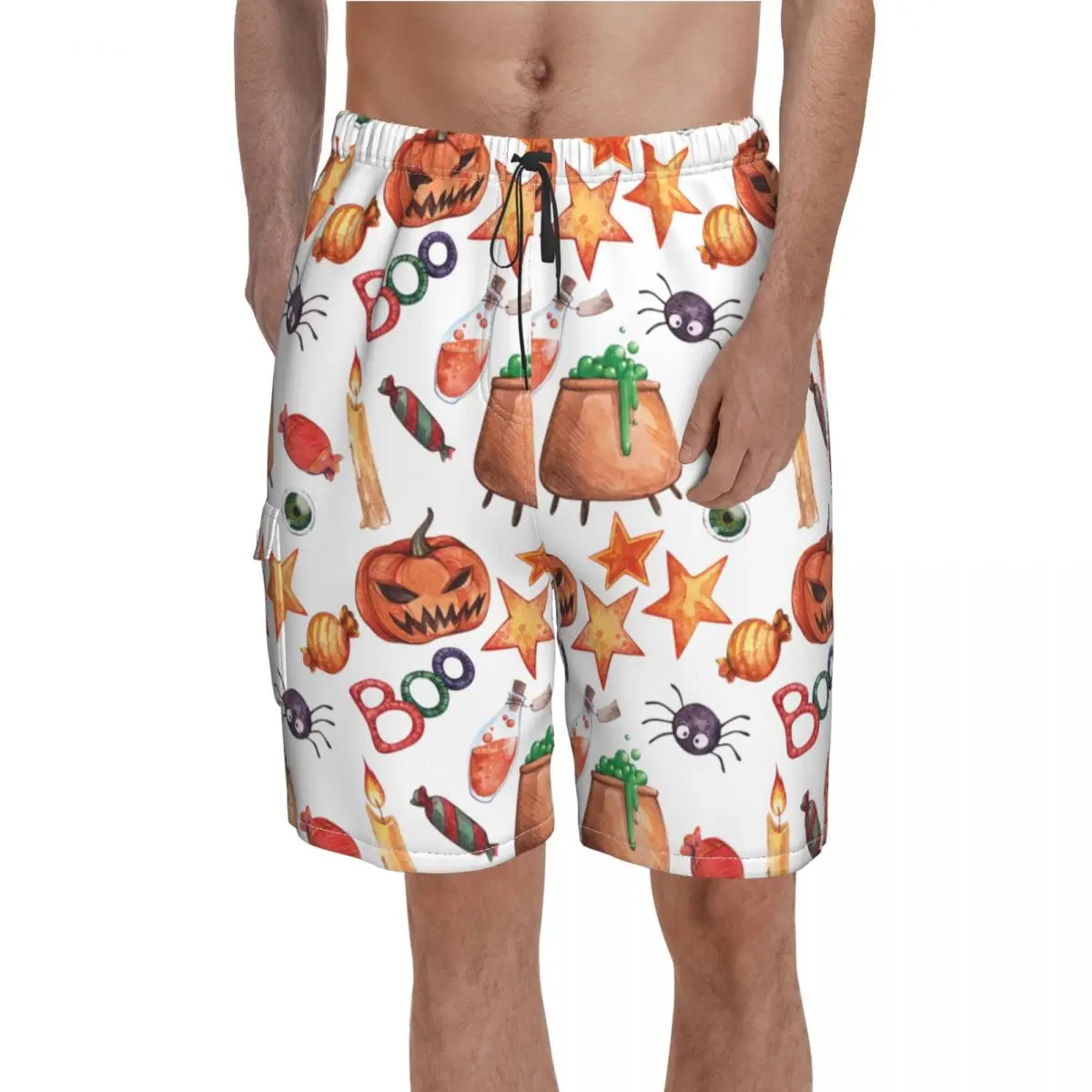 

Halloween Pumpkin Spooky Board Shorts Funny Swimming Trunks Polyester Men Beach Funny Swim Trunks