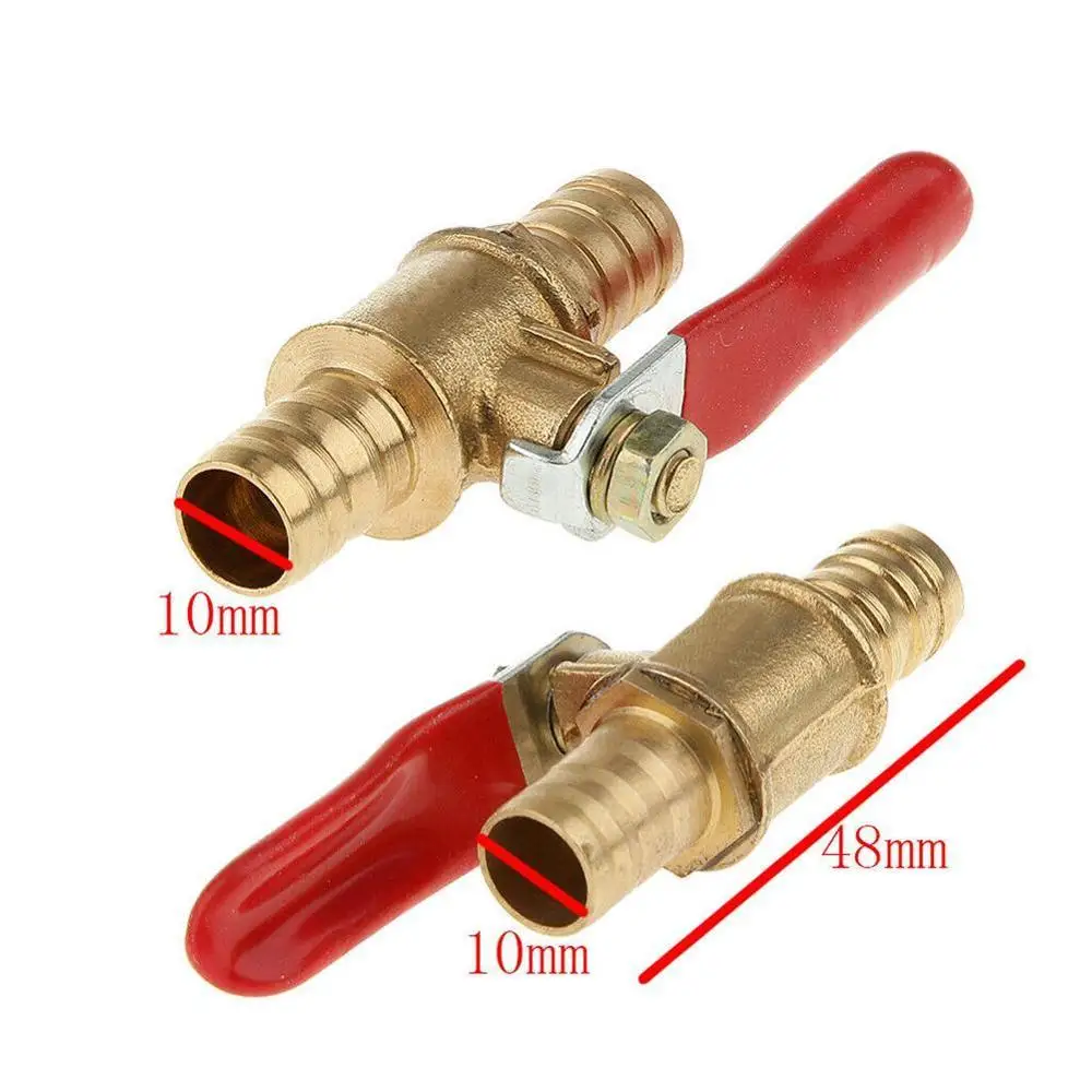 10mm Hose Barb Red Handle Pagoda Brass Water Oil Air Gas Fuel Line Shutoff Ball Valve Pipe Fittings