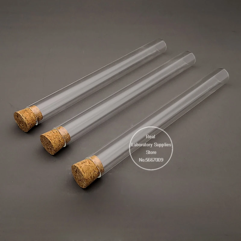 10pcs 20x200mm Flat Bottom Glass Test Tube with Cork Lab Thickened Reagent Reaction Pipes |