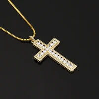 cross pendant chain round cut zircon inlaid women men crucifix yellow gold filled classic fashion jewelry