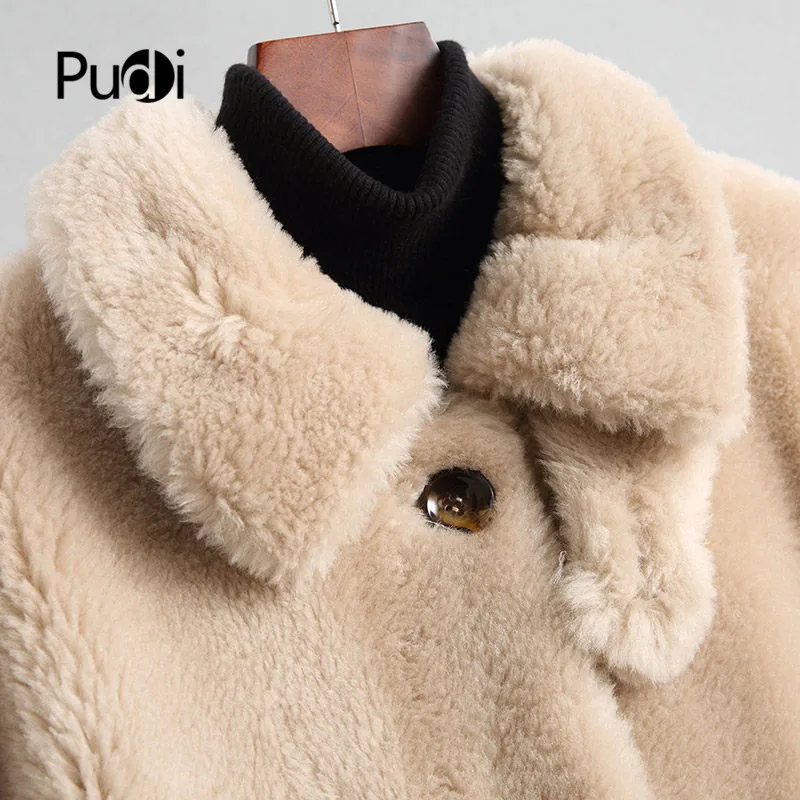PUDI A18228 Женское зимнее пальто из настоящей шерсти, теплая куртка, пальто для девочек, Женская длинная куртка, пальто