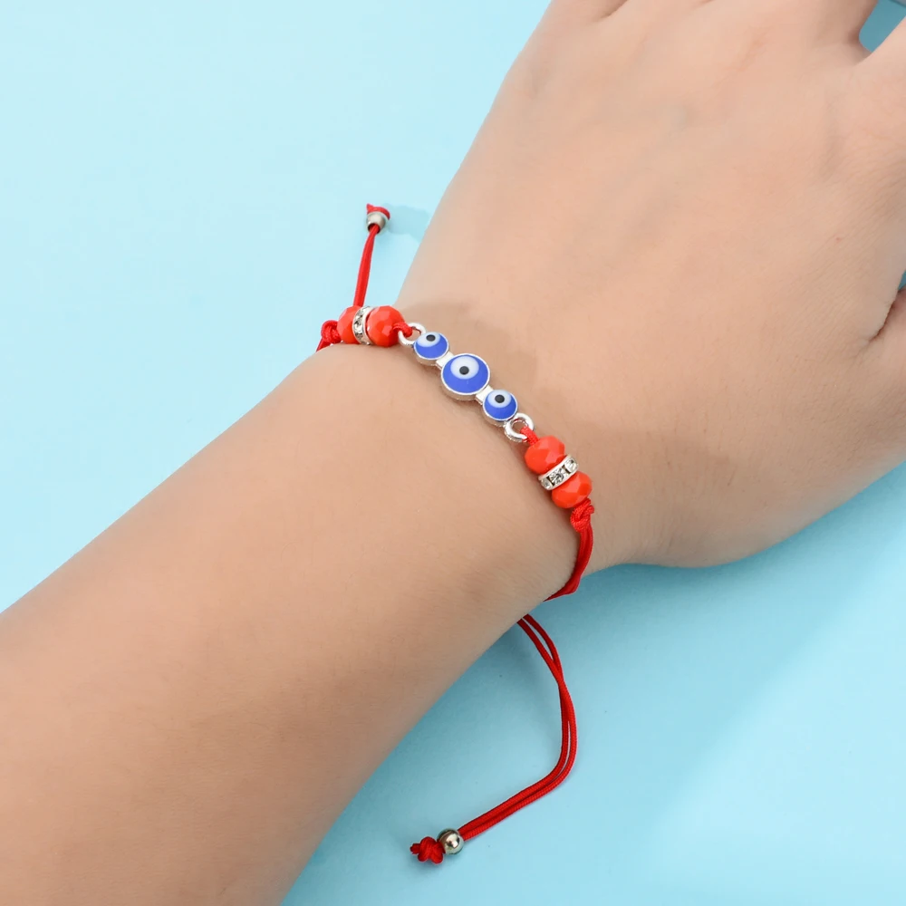 

60pcs/lot Couples Women Blue Turkish Evil Eye Charms Bracelets Crystal Bead Adjustable Red Rope Chain Anklets Child Girl Jewelry