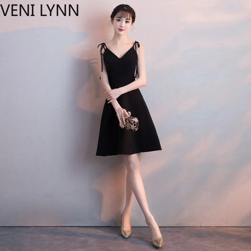 VENI LYNN Sexy Black Mini Dress Women V Neck Sleeveless Summer Girls Dresses 2019 | Женская одежда