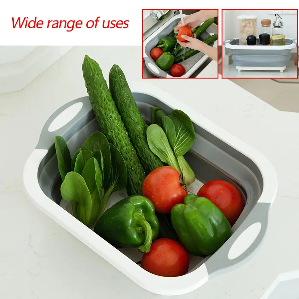 

Household foldable multi-function cutting board / collapsible colander vegetable fruit washing basket bowl kitchen storage tool