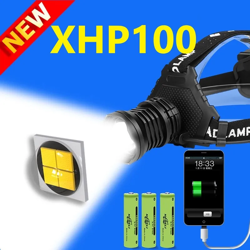 

New Upgrade XHP100 High Bright Headlamp Rechargeable Head Flashlight Led Headlamp 18650 Head Torch Waterproof Fishing Head Lamp