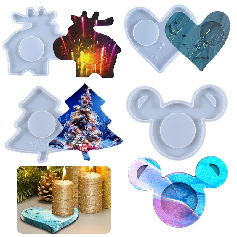 

Coaster DIY Crystal Epoxy Resin Silicone Mold Heart Shaped Star Candle Holder Coaster Multi-purpose Silicone Mold
