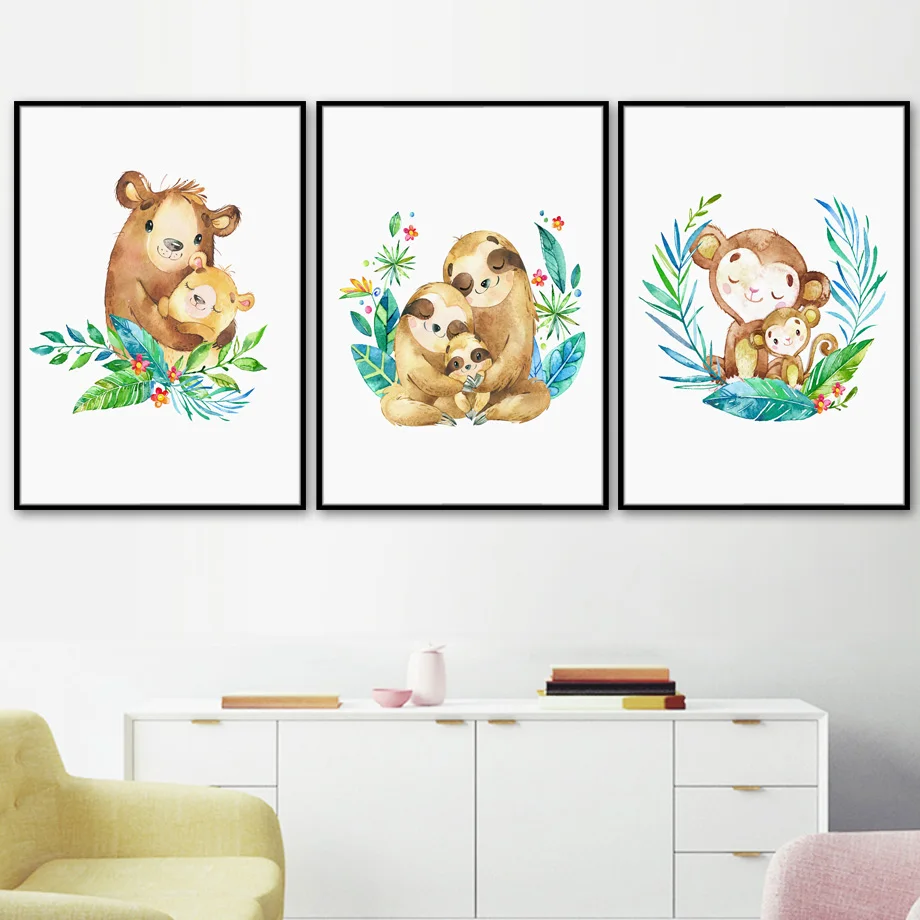 

Sloth Bear Monkey Baby Quotes Wall Art Canvas Painting Nursery Nordic Posters And Prints Wall Pictures Girl Boy Kids Room Decor