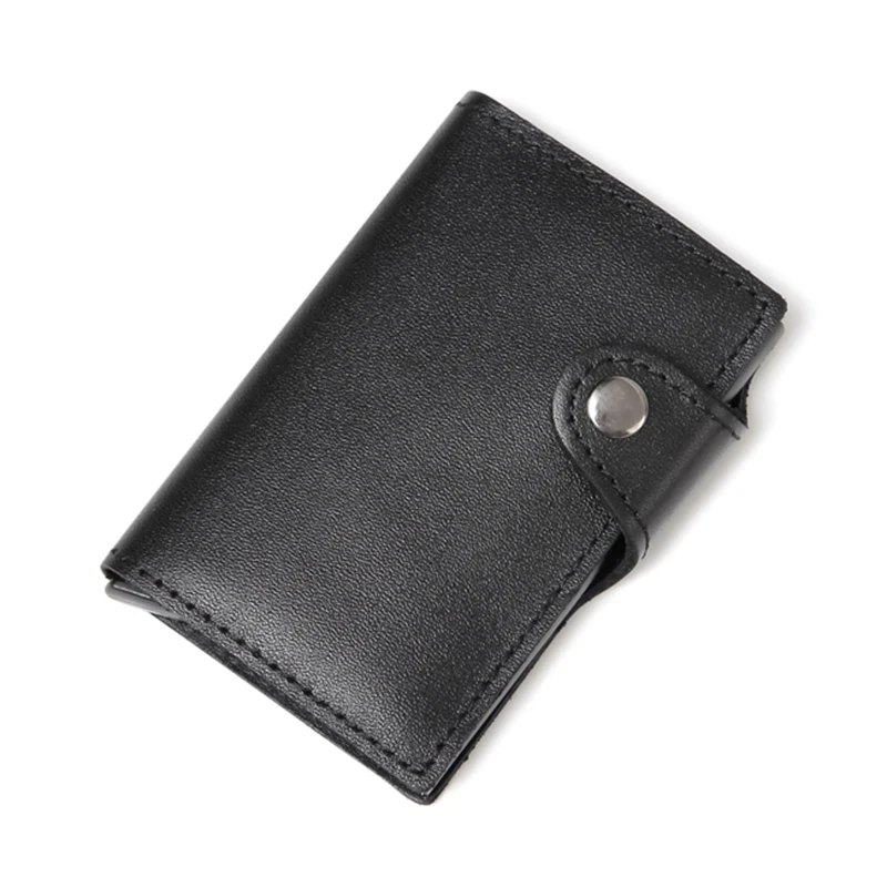 Buckle black Мужской алюминиевый кошелек из натуральной кожи, задний карман, ID держатель для карт, RFID Блокировка, мини волшебный кошелек, автоматический кошелек для кредитных карт, портмоне - Цвет: Buckle black