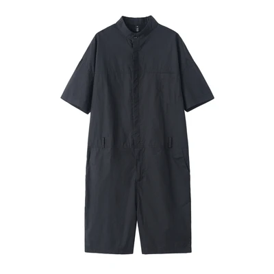 Темный черный комбинезон в стиле ретро летний с коротким рукавом 2020 | Женская