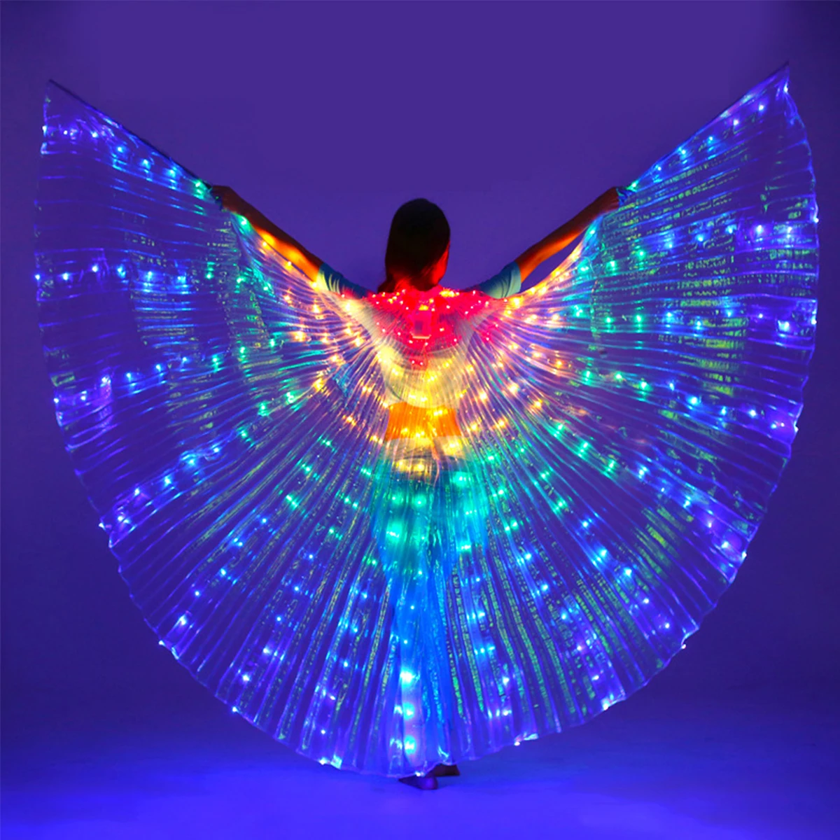 

Glowing Light Up Costume Performance Clothing Rainbow LED Isis Wings with Telescopic Sticks Colorful Dancewear for Carnival