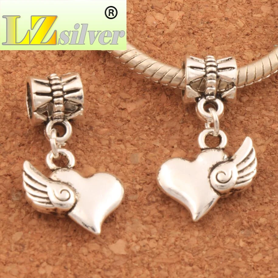 Swirl Wings Heart Charm Beads 13.7x25mm 100PCS zinc alloy Fit European Bracelets Jewelry DIY B905