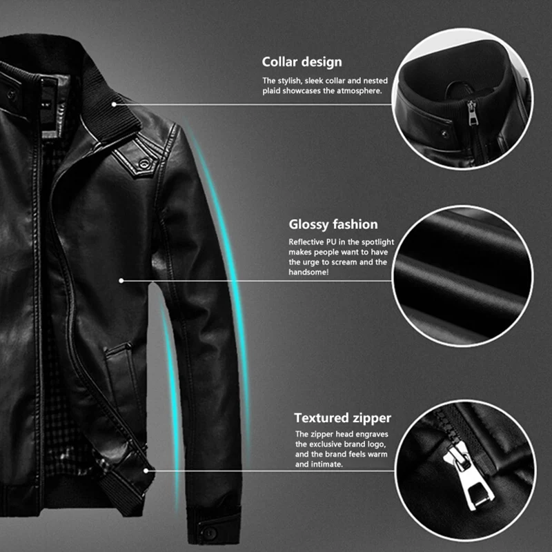 

2020 Fashion Autumn Male Leather Jacket Black Brown Mens Stand Collar Coats Leather Biker Jackets Motorcycle Leather Jacket New