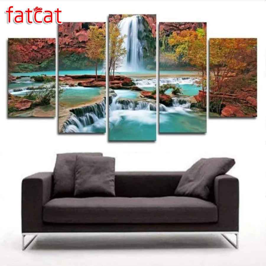 

FATCAT Landscape Waterfall 5 Piece Diy Diamond Painting Full Square Round Diamond Embroidery Rhinestone Sale Home Decor AE984
