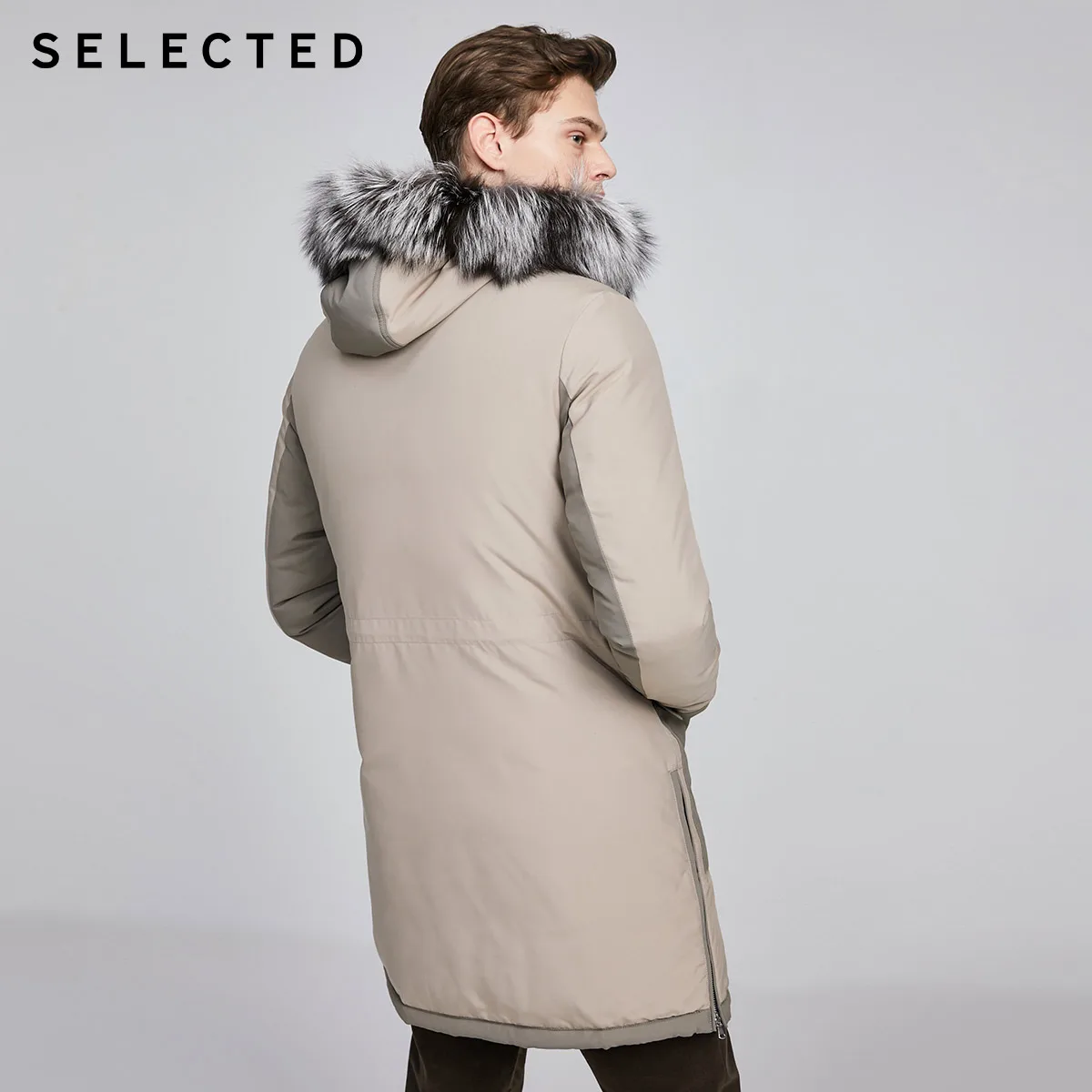 SELECTED Men's Fox Fur Mid-length Hooded Down Jacket S|419412544 | Мужская одежда